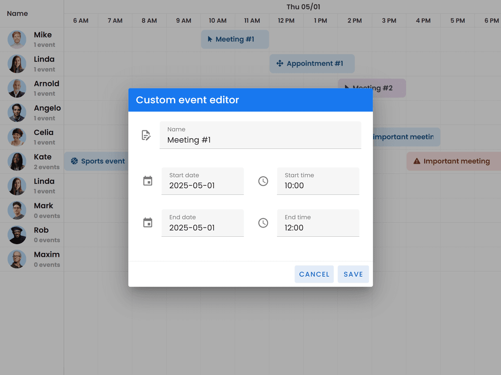 Custom event editor