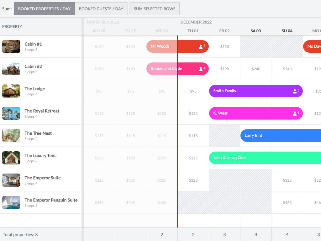 Property booking demo - This example shows a demo booking application, using ResourceTimeRanges and the summary feature.