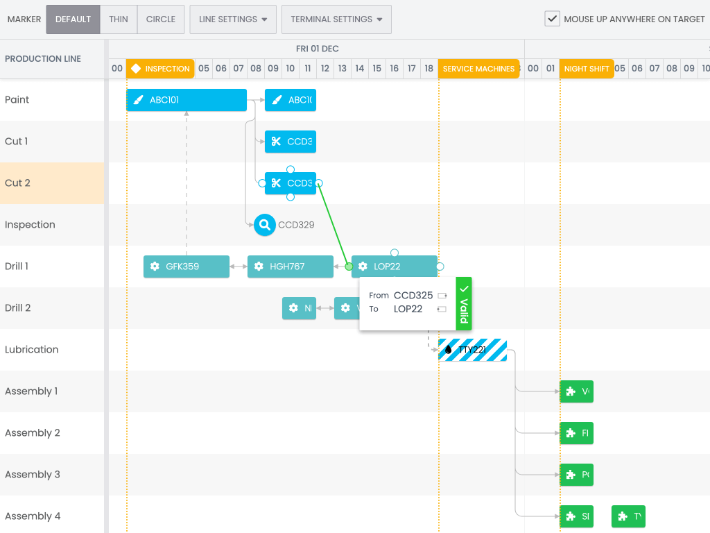 Dependencies demo - This example shows how you can have dependencies visualized between tasks by loading data using the CrudManager.