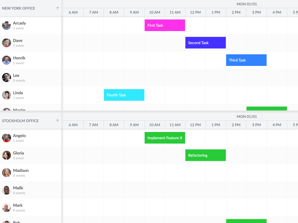 Drag drop between multiple schedulers - You can drag drop tasks between different scheduler instances on the page