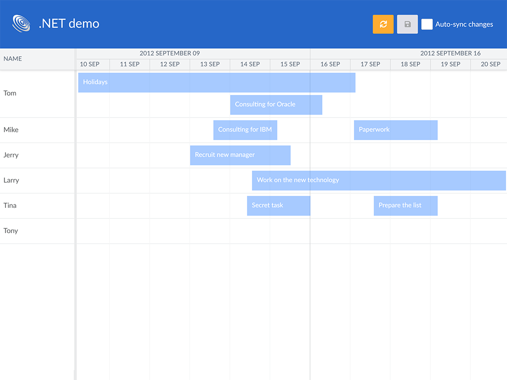 .NET demo - Shows scheduler with .NET backend