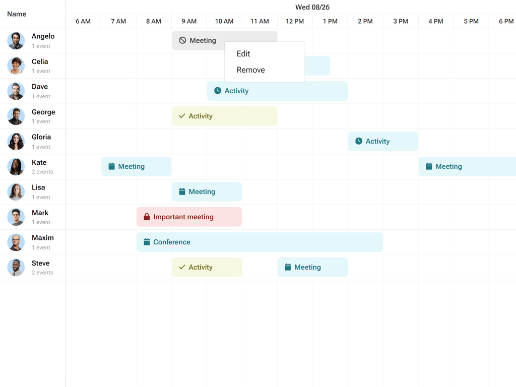 Replace the event menu