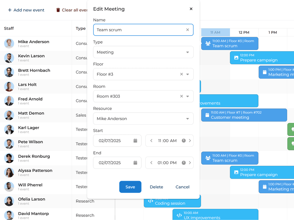 Event editor with cascading combos