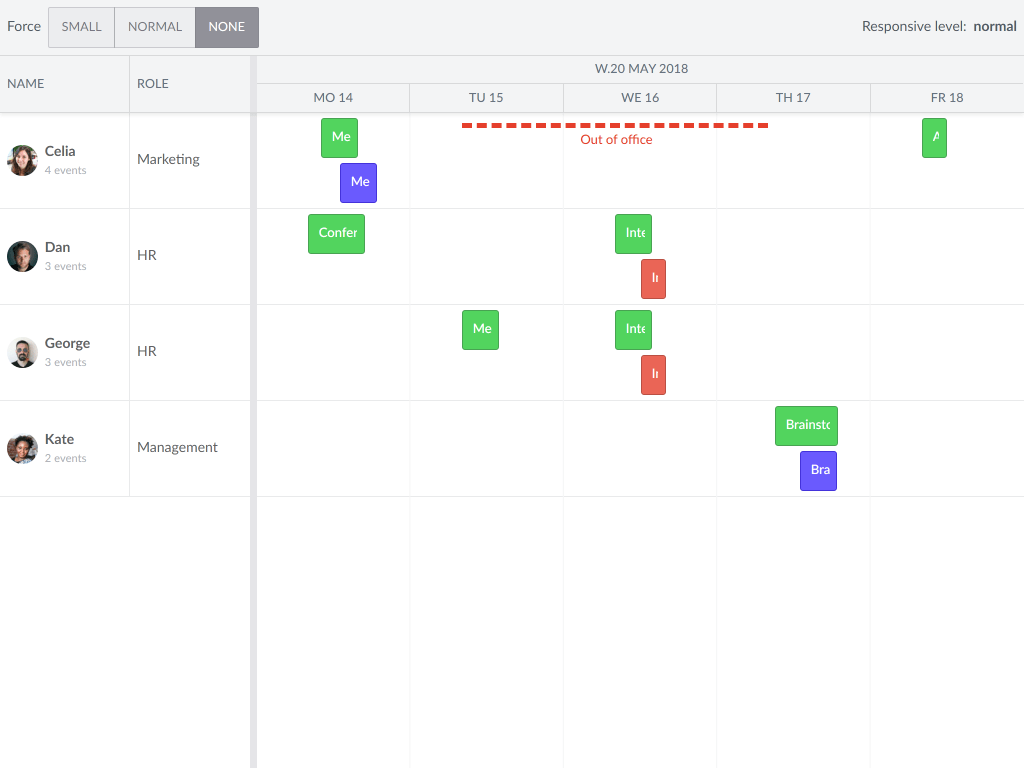 Responsive demo - Shows how the scheduler can be easily made responsive using a combination of configs and styling.