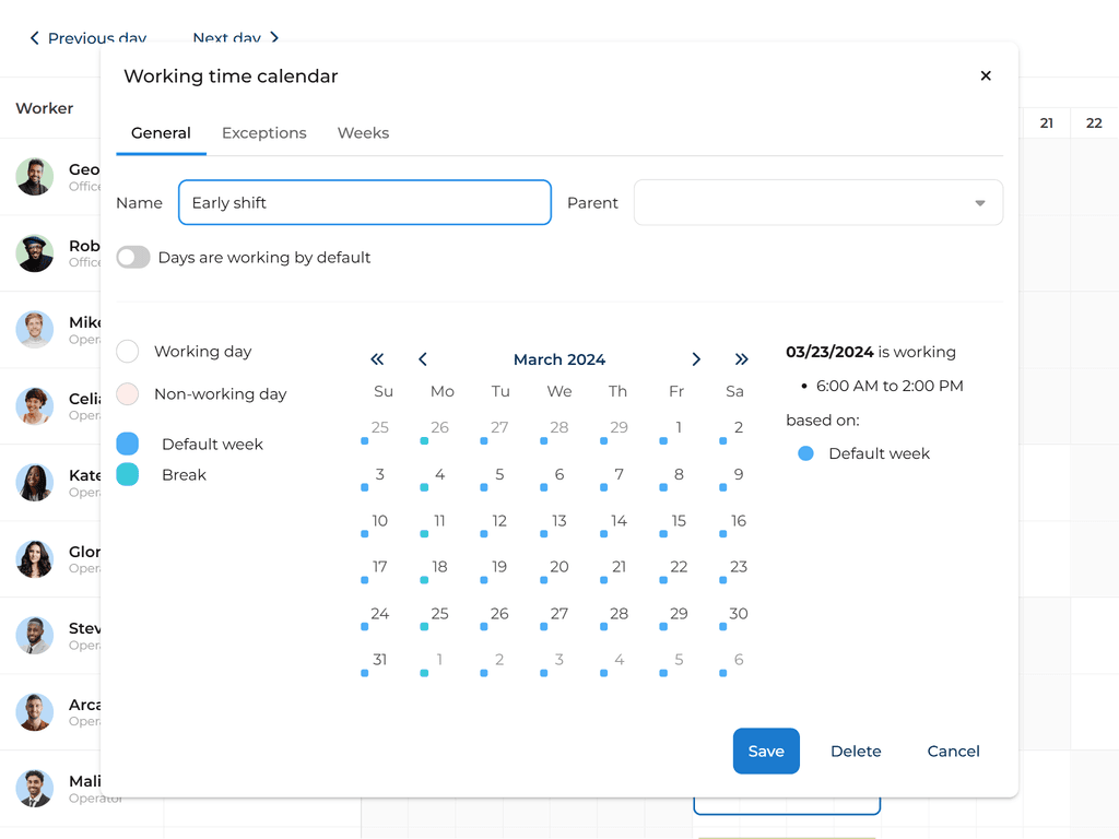 Using calendar editor