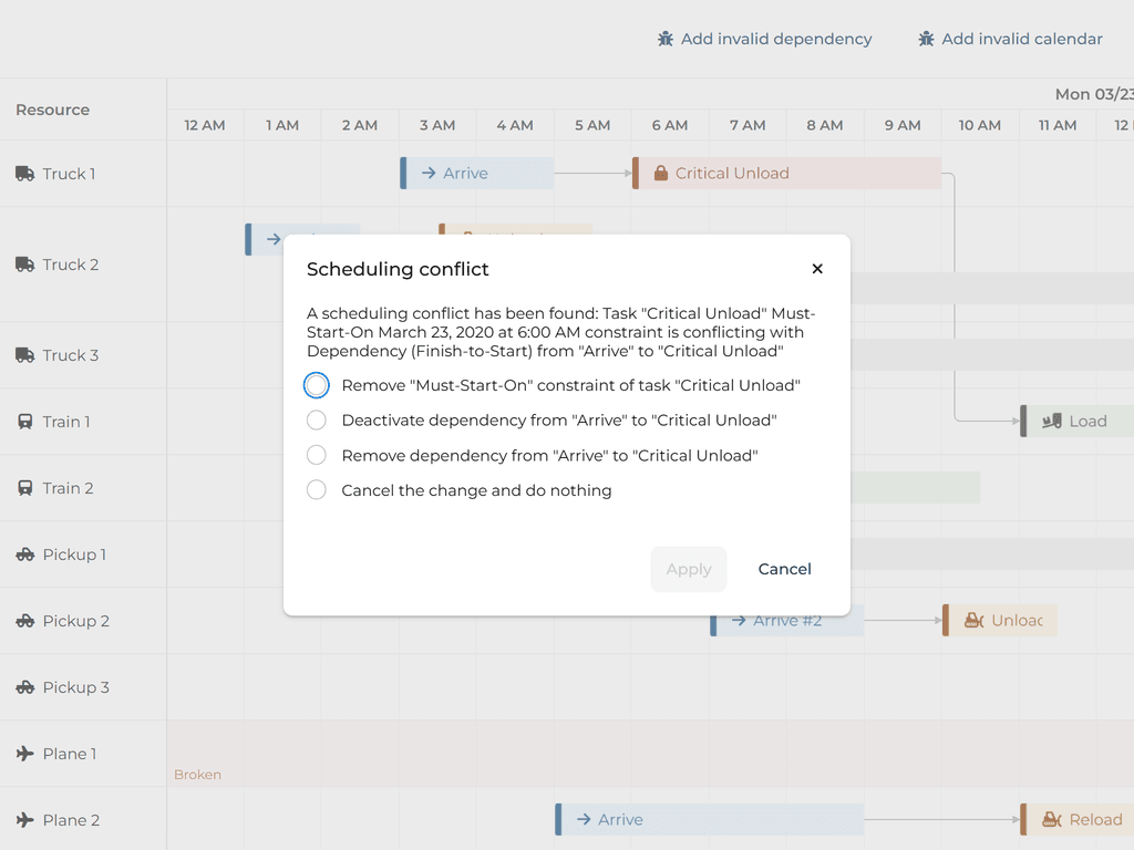 Scheduling conflict resolution popup