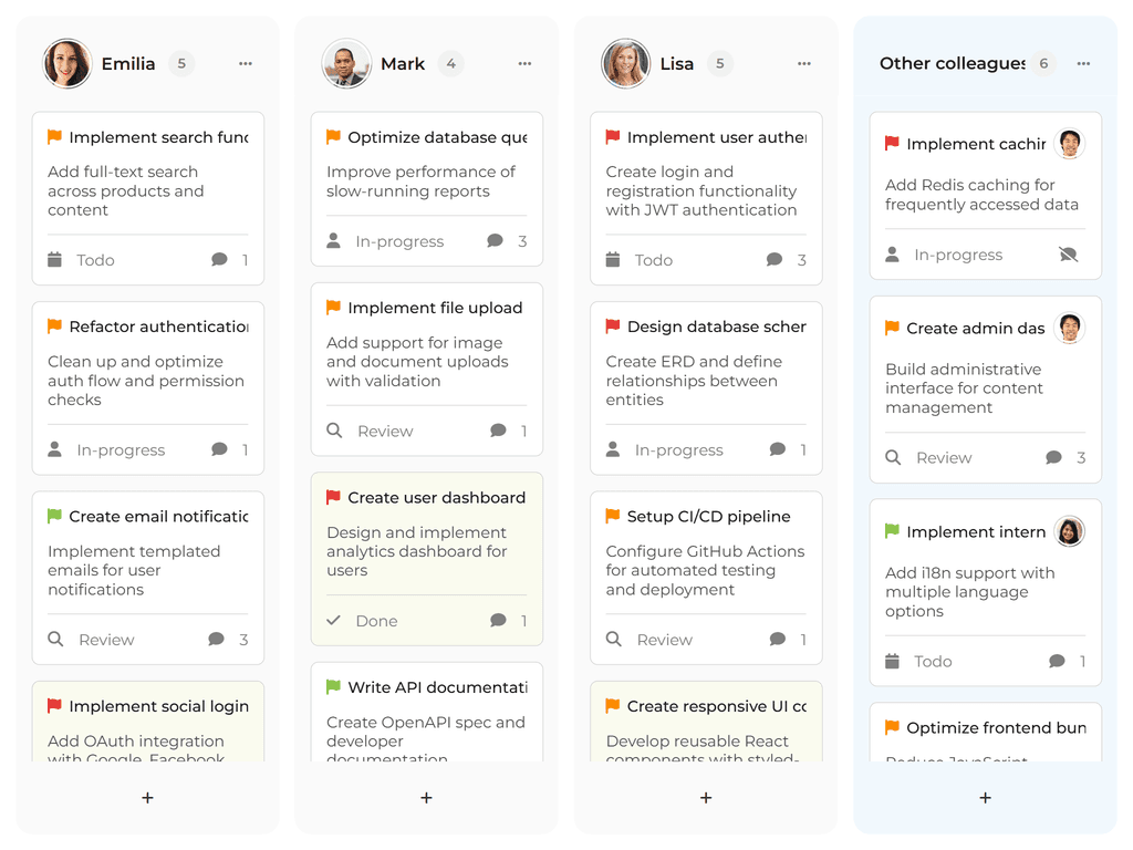 Column for non-matching tasks