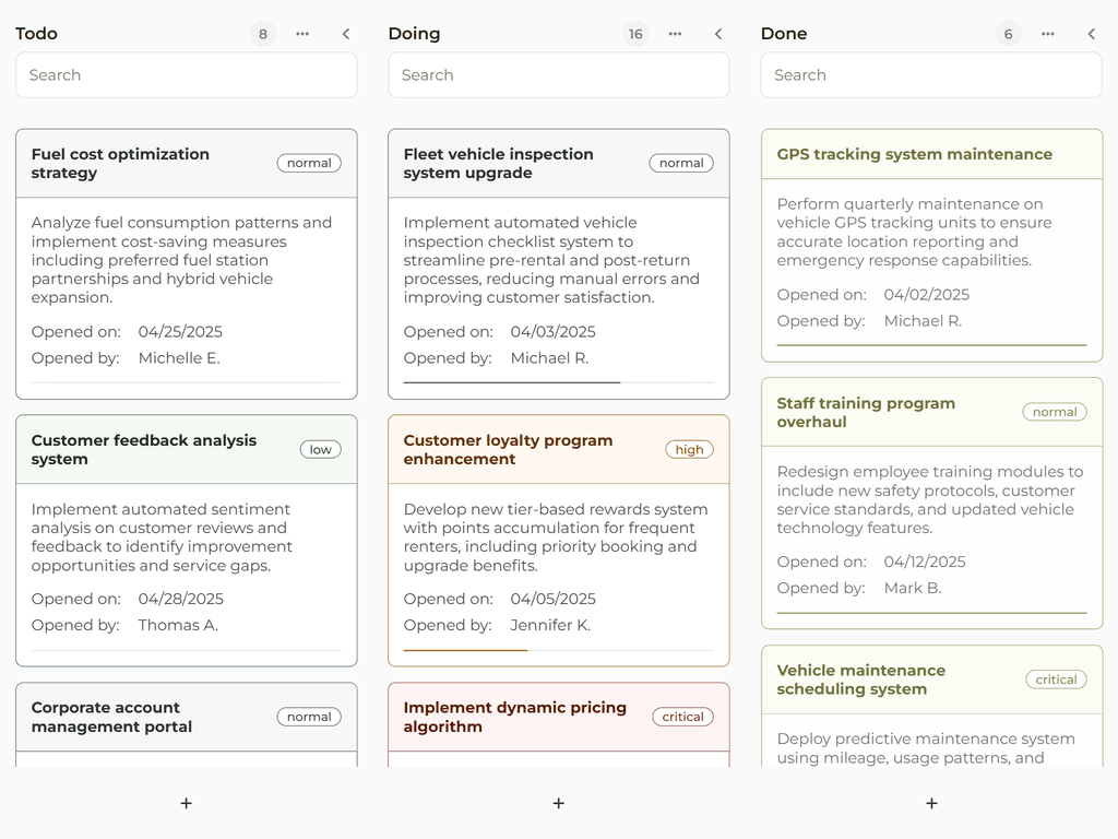 Searching in tasks per column