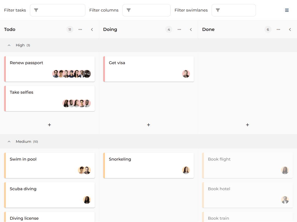 Filtering tasks, columns & swimlanes