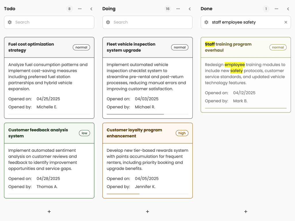 Searching in tasks per column