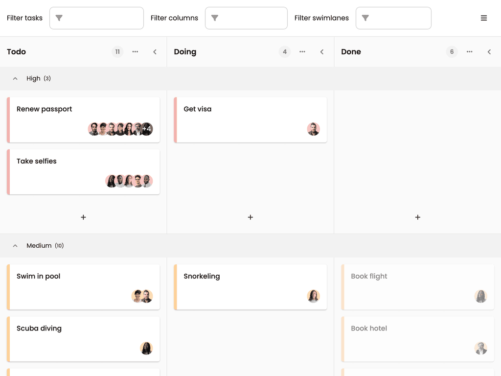 Filtering tasks, columns & swimlanes