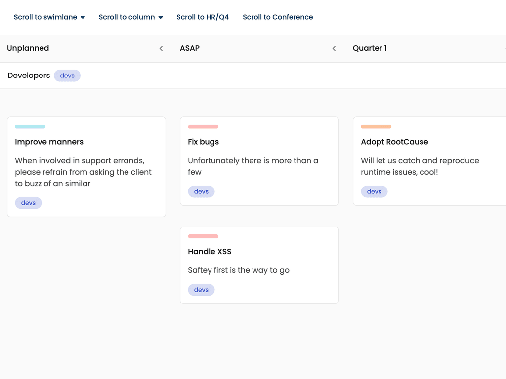 Scrolling to tasks, columns & swimlanes