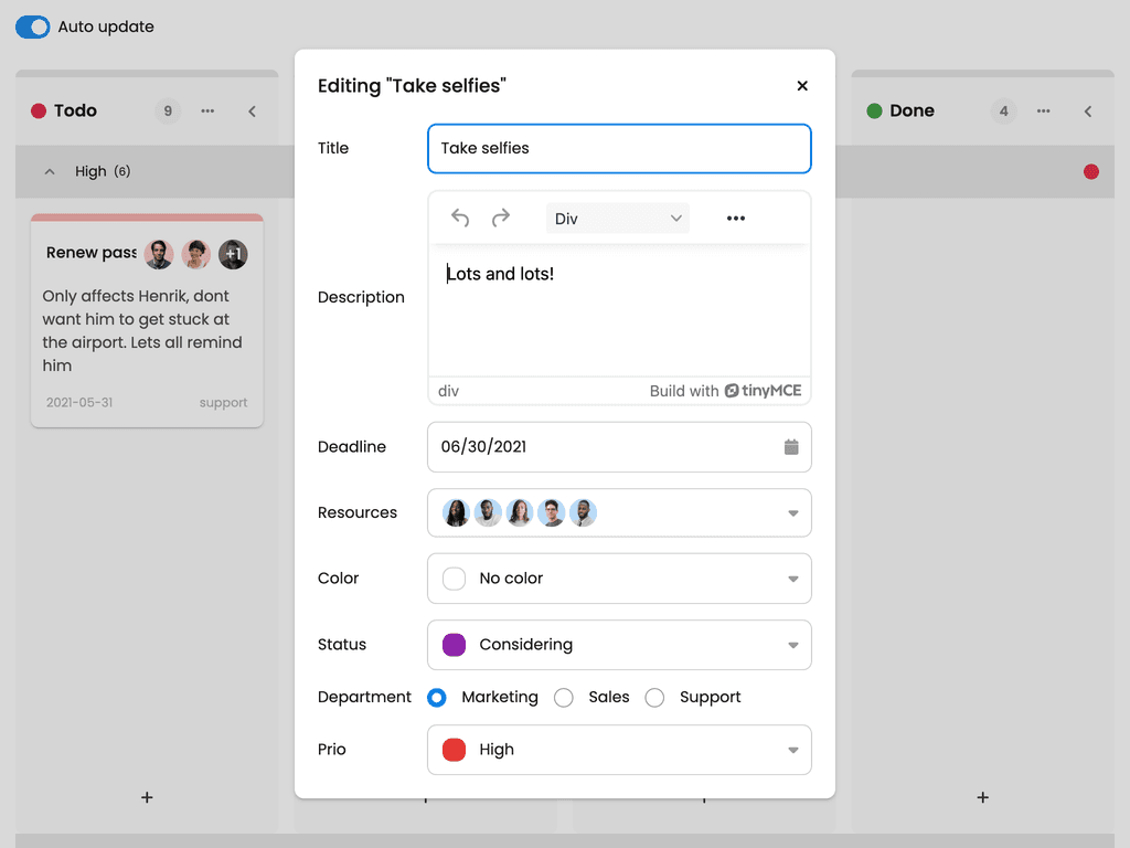 Customized task editor