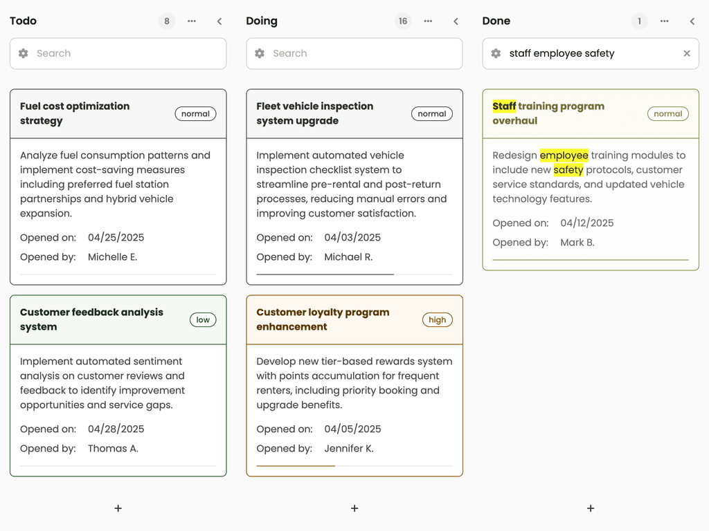 Searching in tasks per column