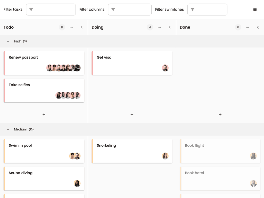 Filtering tasks, columns & swimlanes