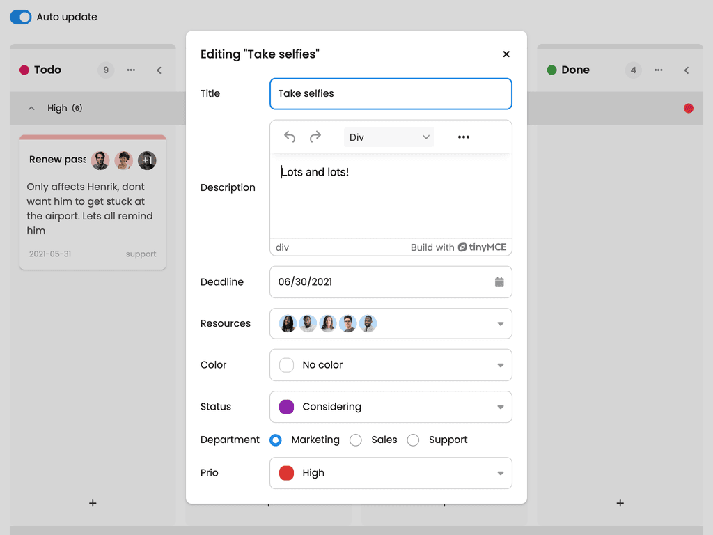 Customized task editor