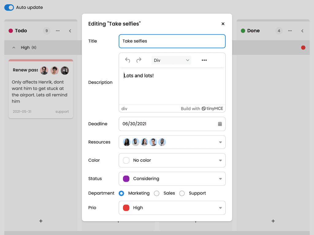 Customized task editor