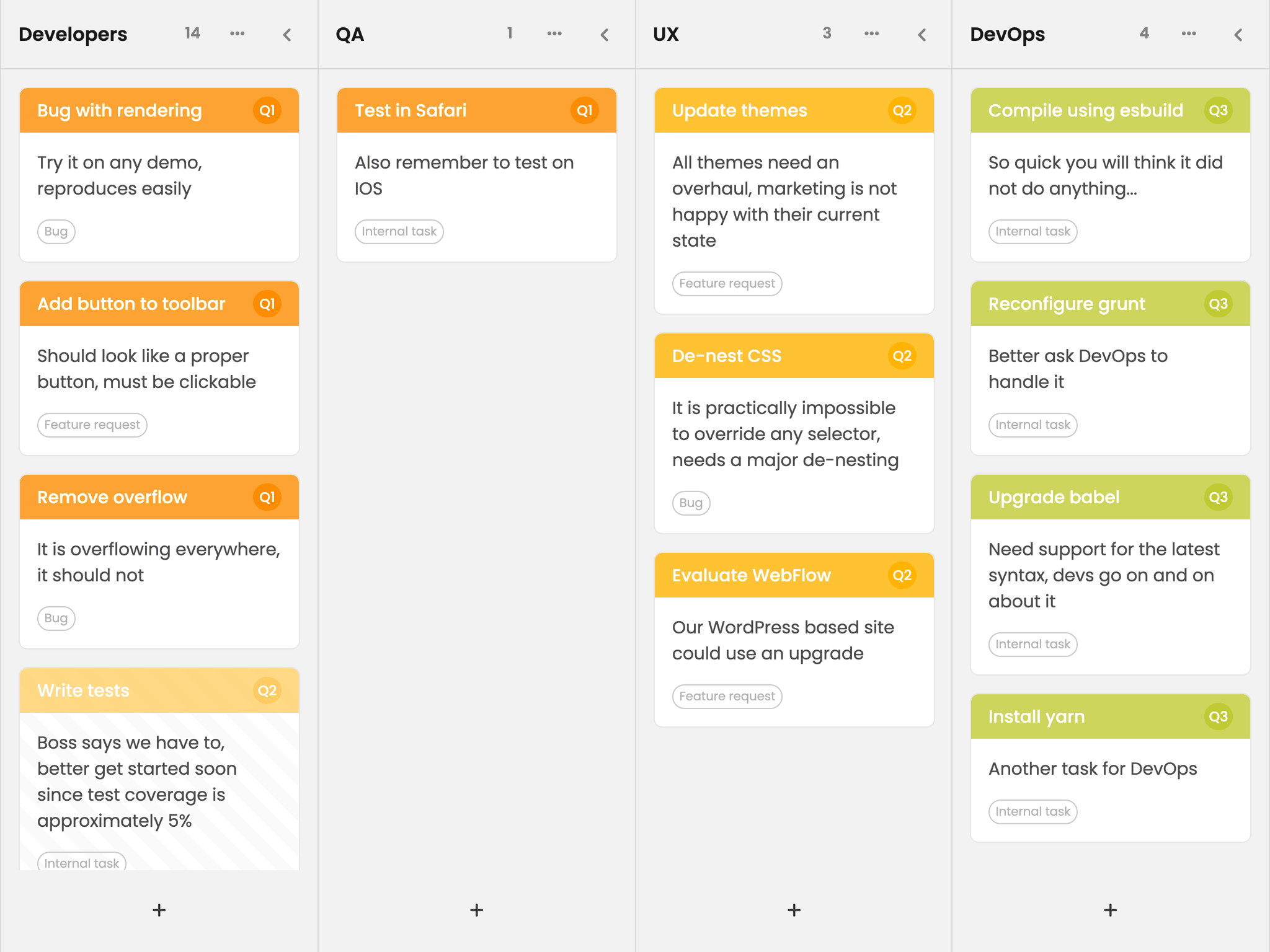 Bryntum TaskBoard - Customized column header menu demo (Vue 3)