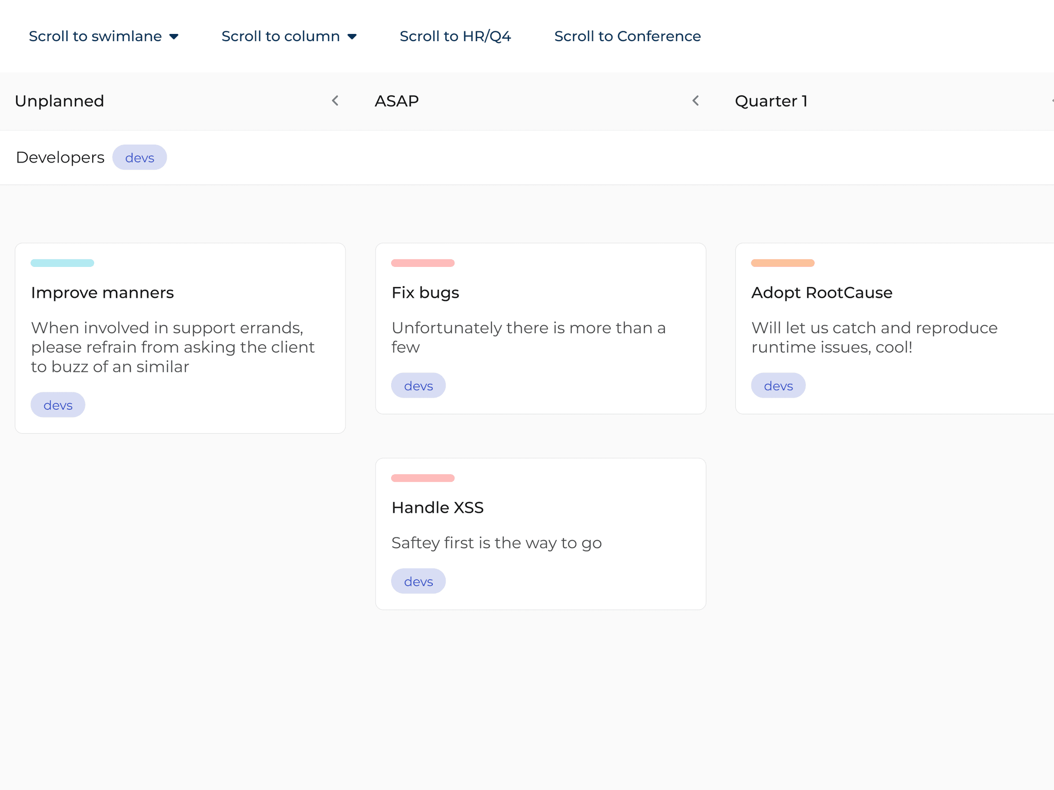 Bryntum TaskBoard - Scrolling demo