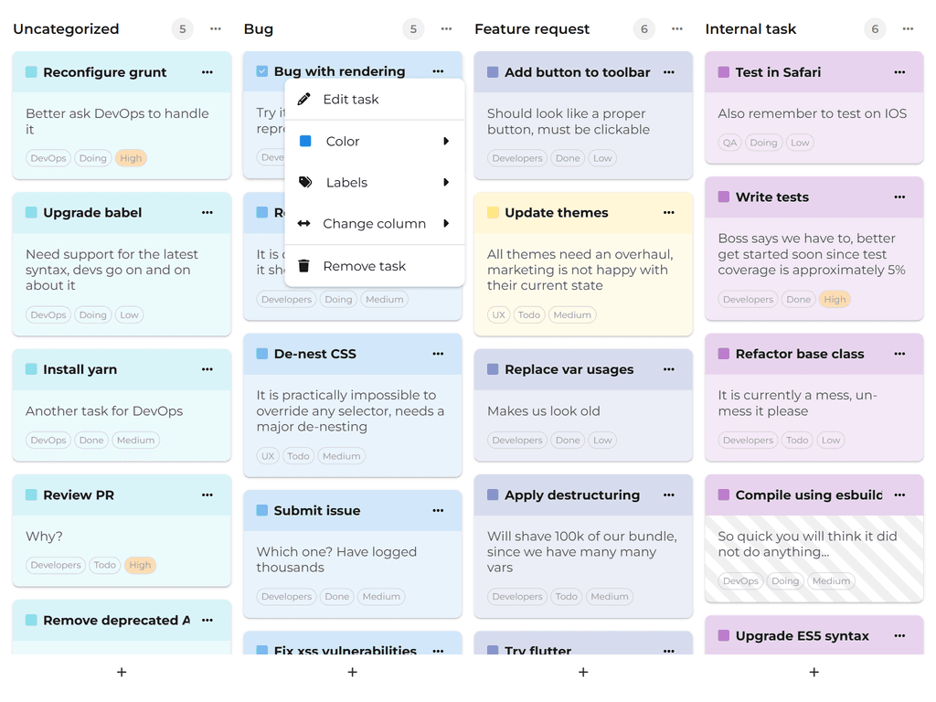Customized task menu