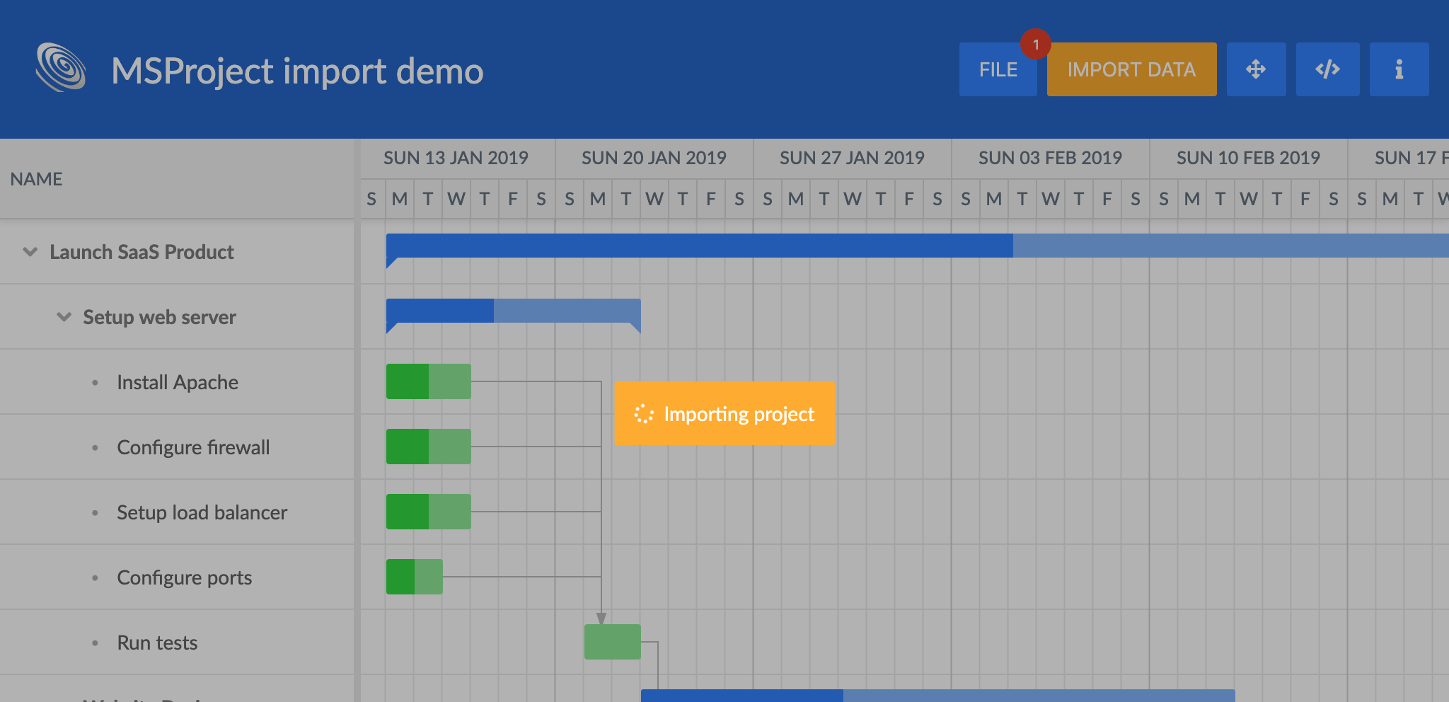 New MS Project import demo