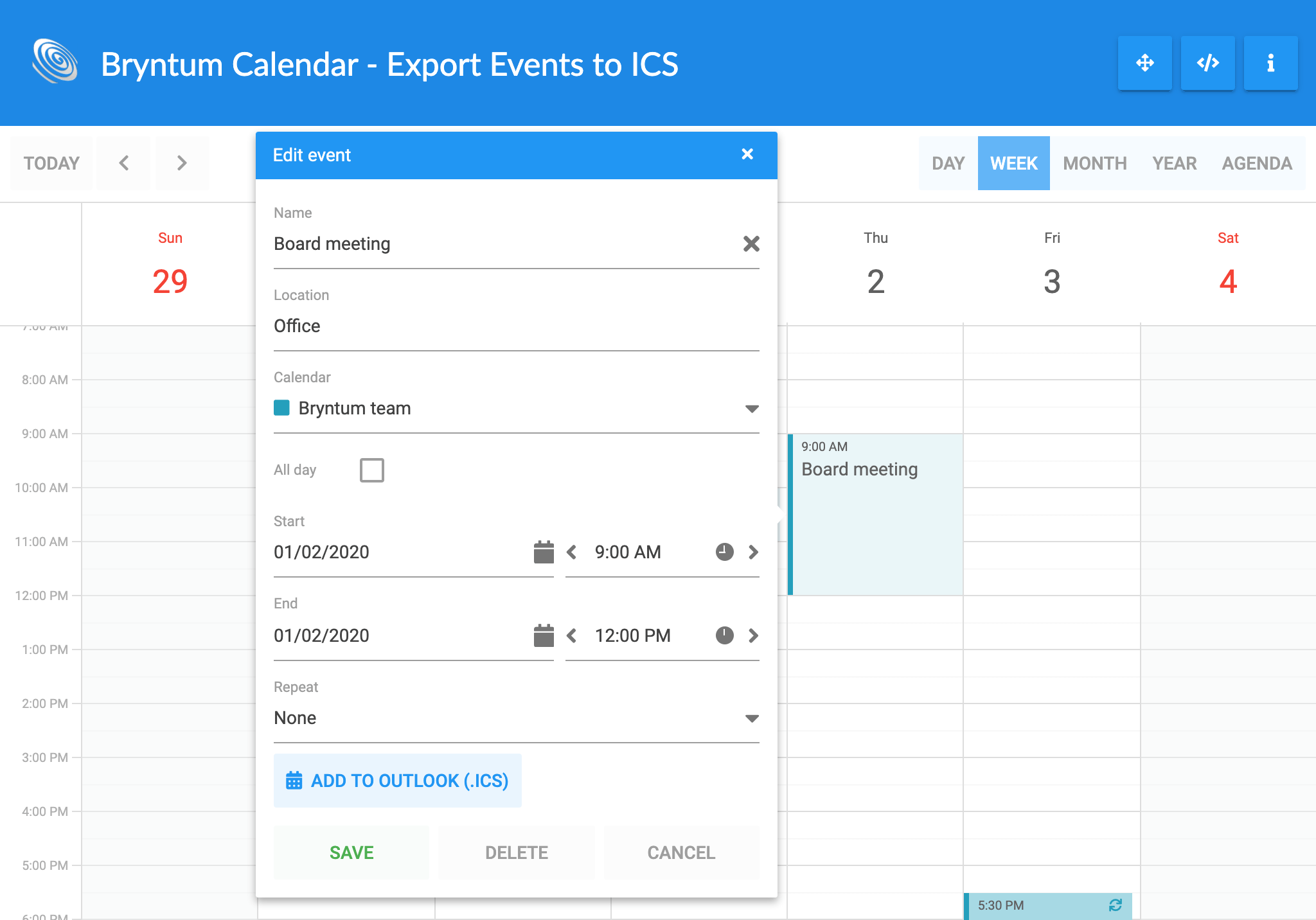 Export to ics demo