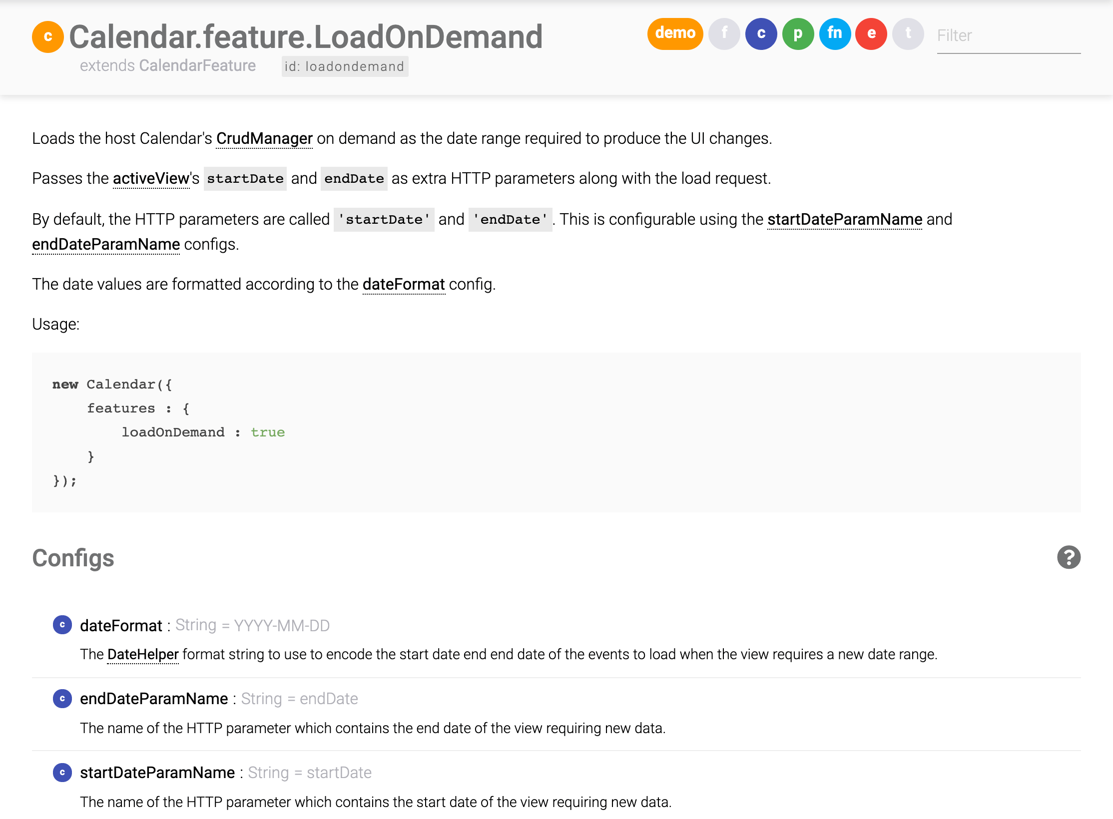 API docs for the LoadOnDemand feature