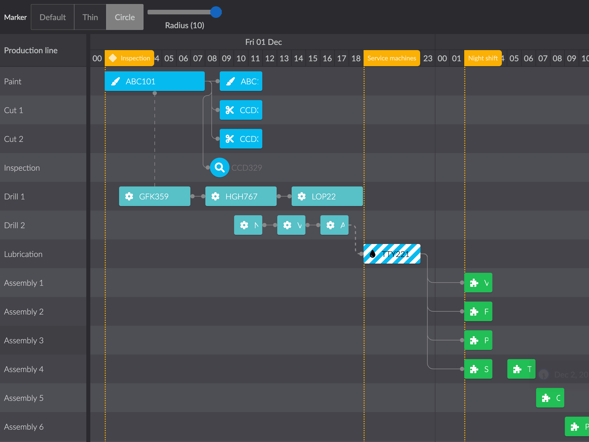 Updated dependencies demo showing rounded corners and custom arrow heads