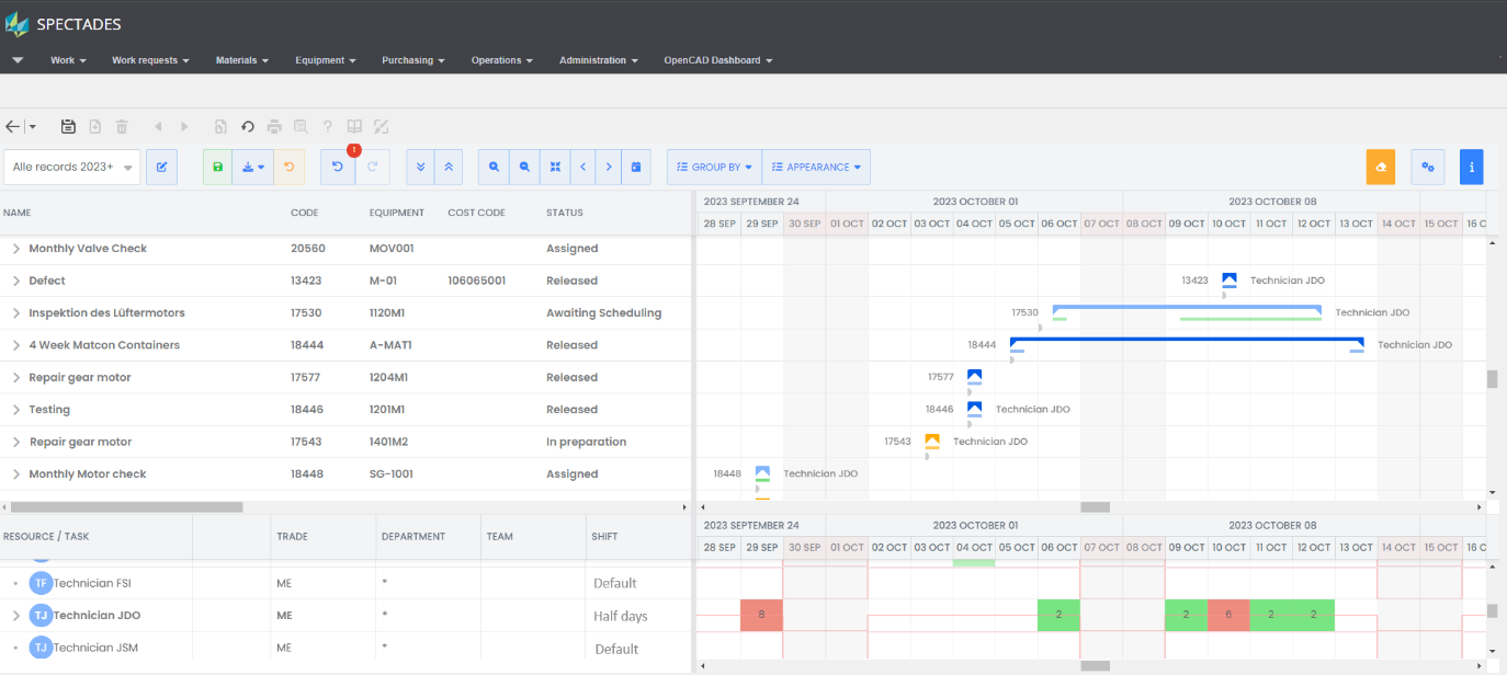 Spectades application interface featured in the Bryntum customer spotlight on Spectades