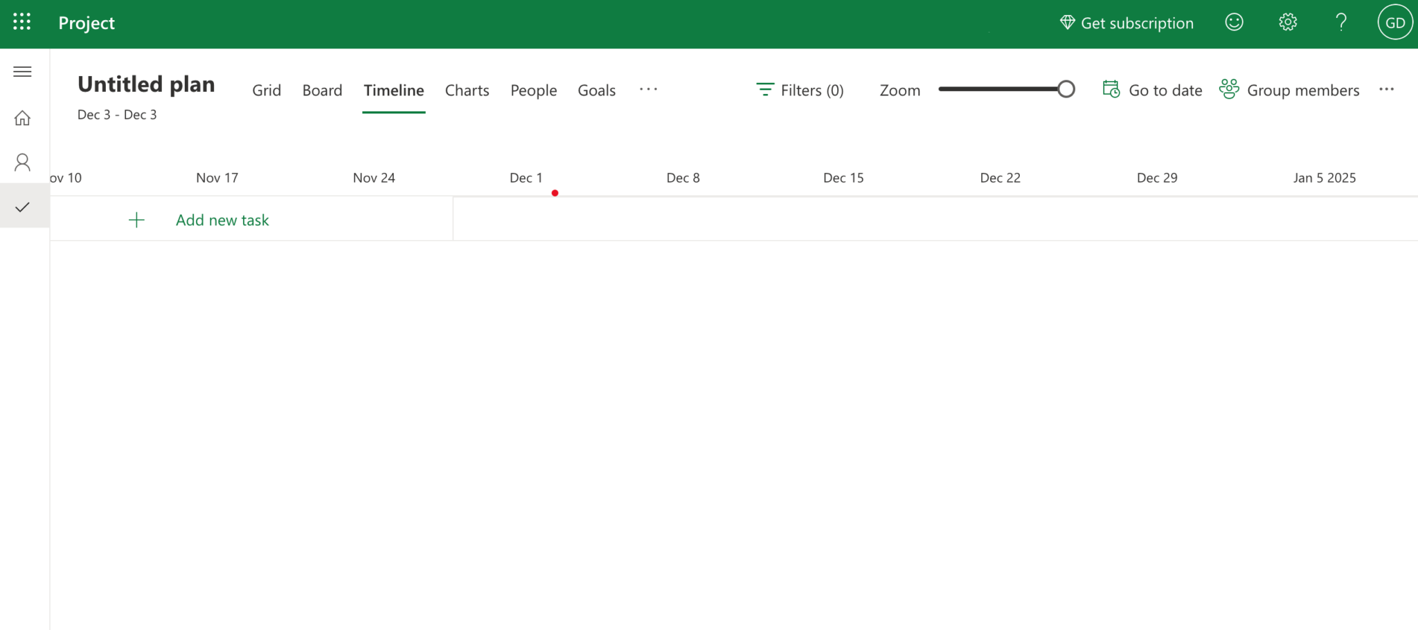 Empty MS Project timeline