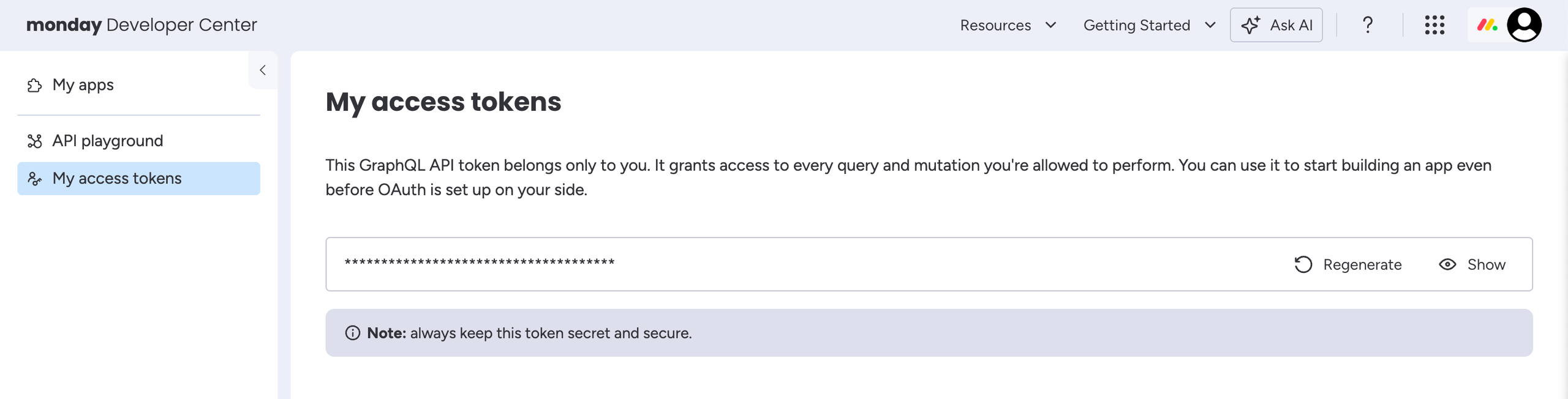 My access tokens page.