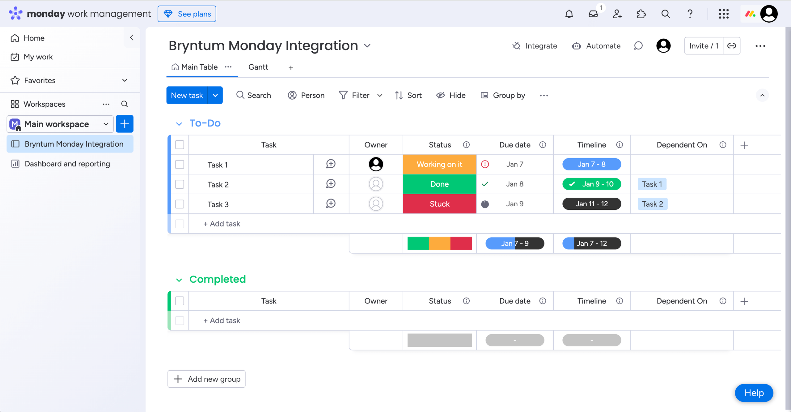 Monday dashboard.