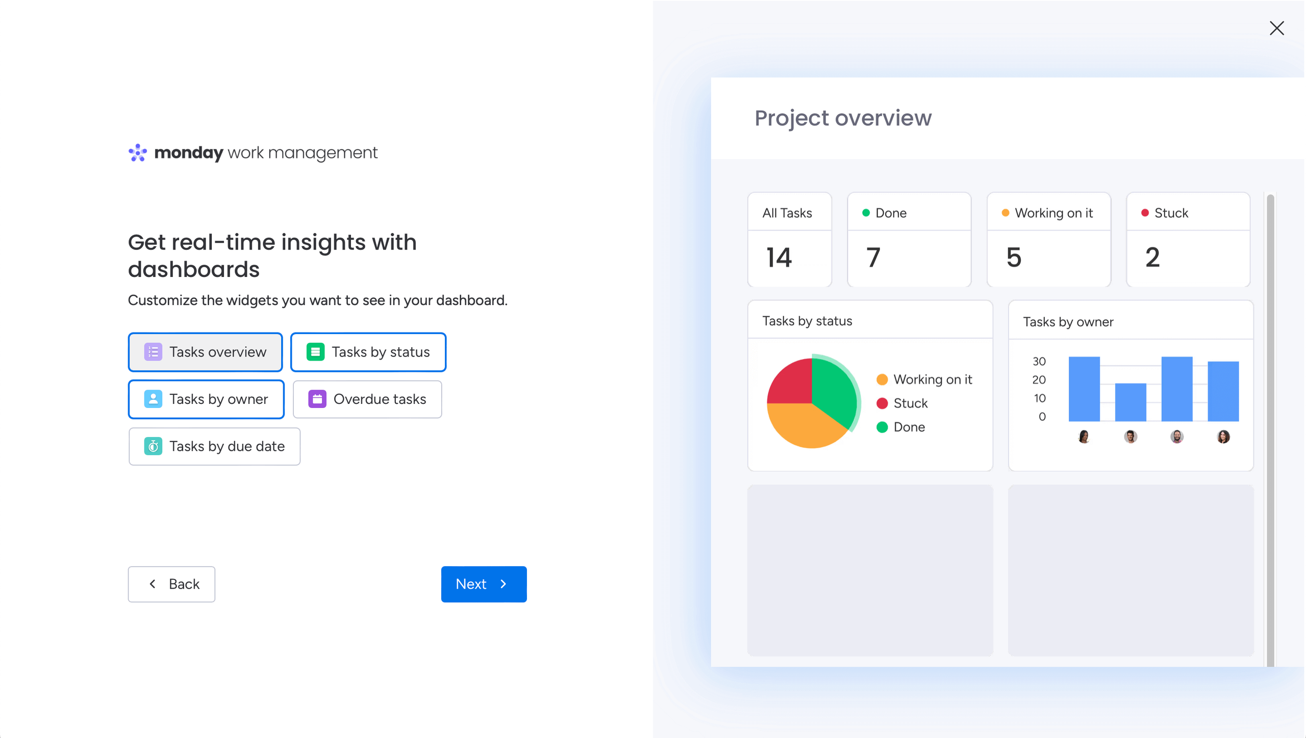 Select dashboard widgets.