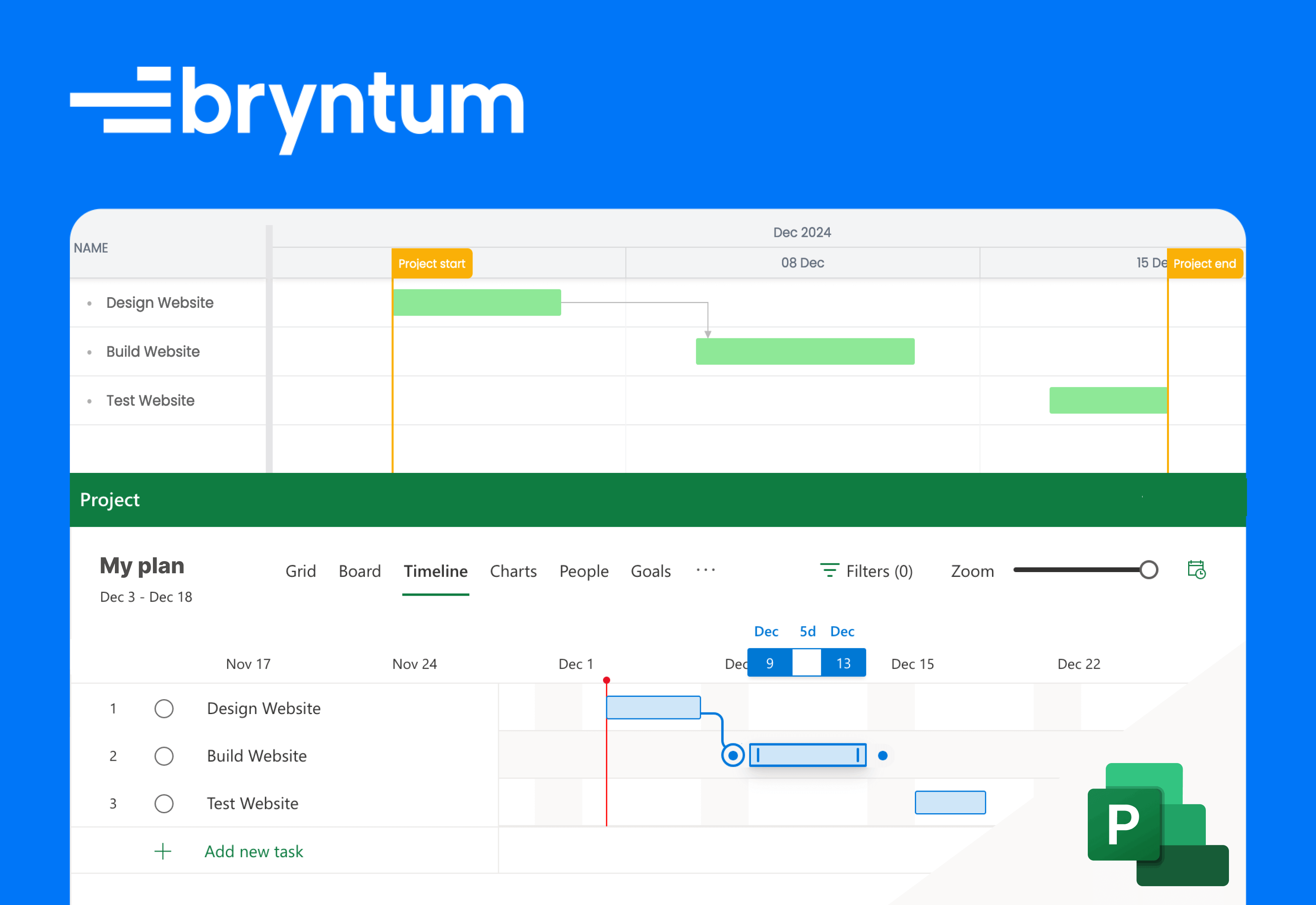 Header image displaying Microsoft Project and Bryntum Gantt components with Microsoft project logo