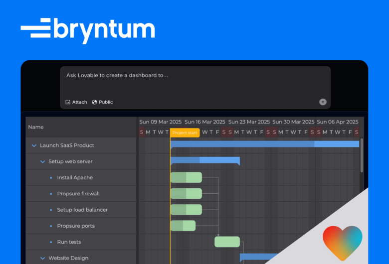 Header image with Lovable's AI chat box and its final Bryntum Gantt component