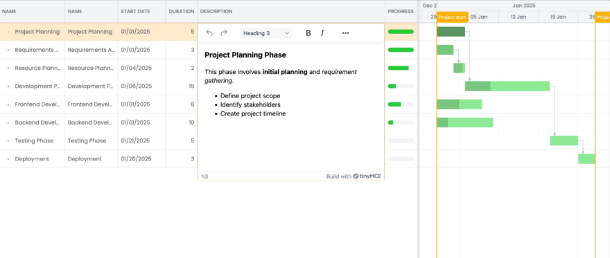 Using the TinyMCE rich text editor in Bryntum Gantt - Bryntum