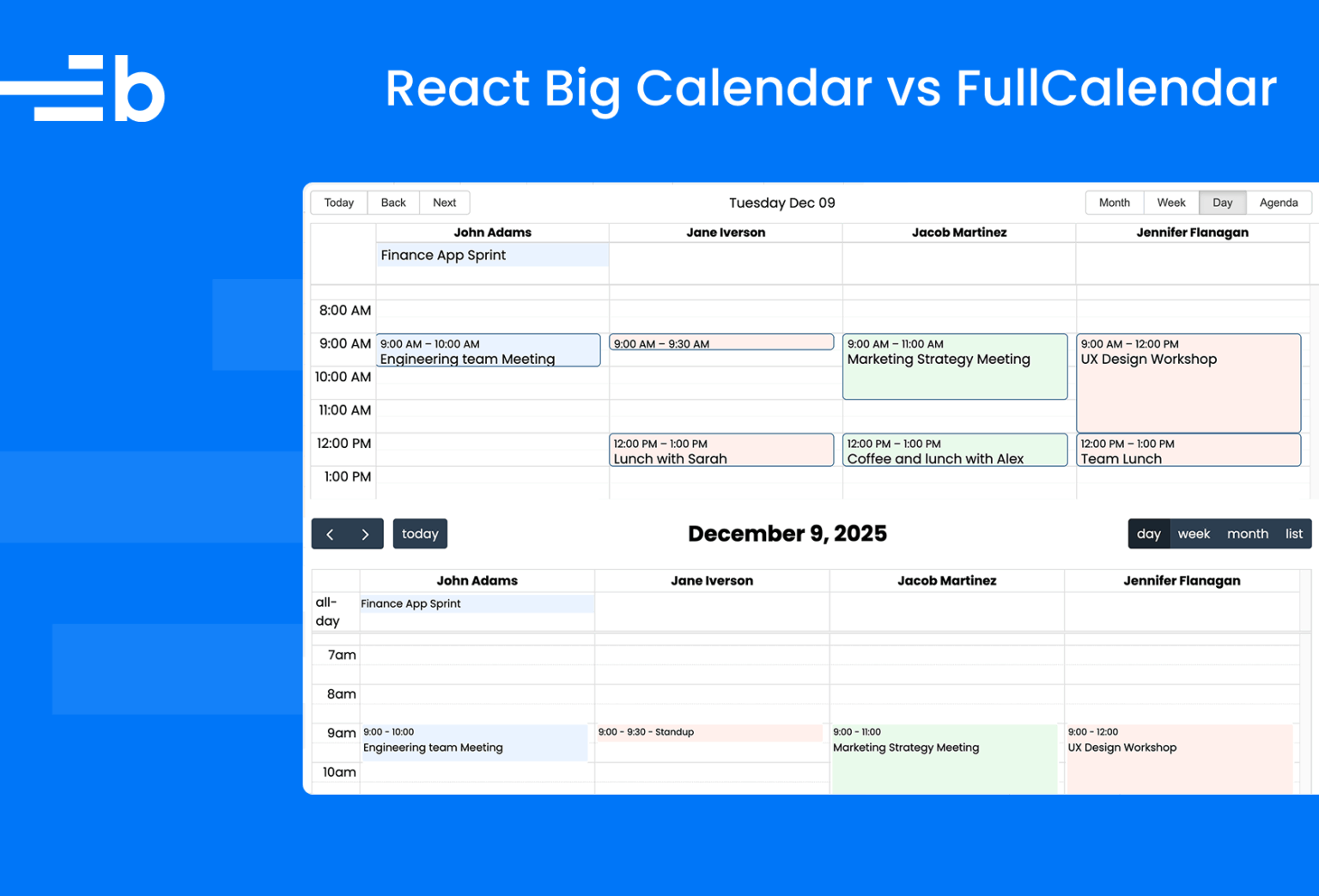 React FullCalendar vs Big Calendar - Bryntum
