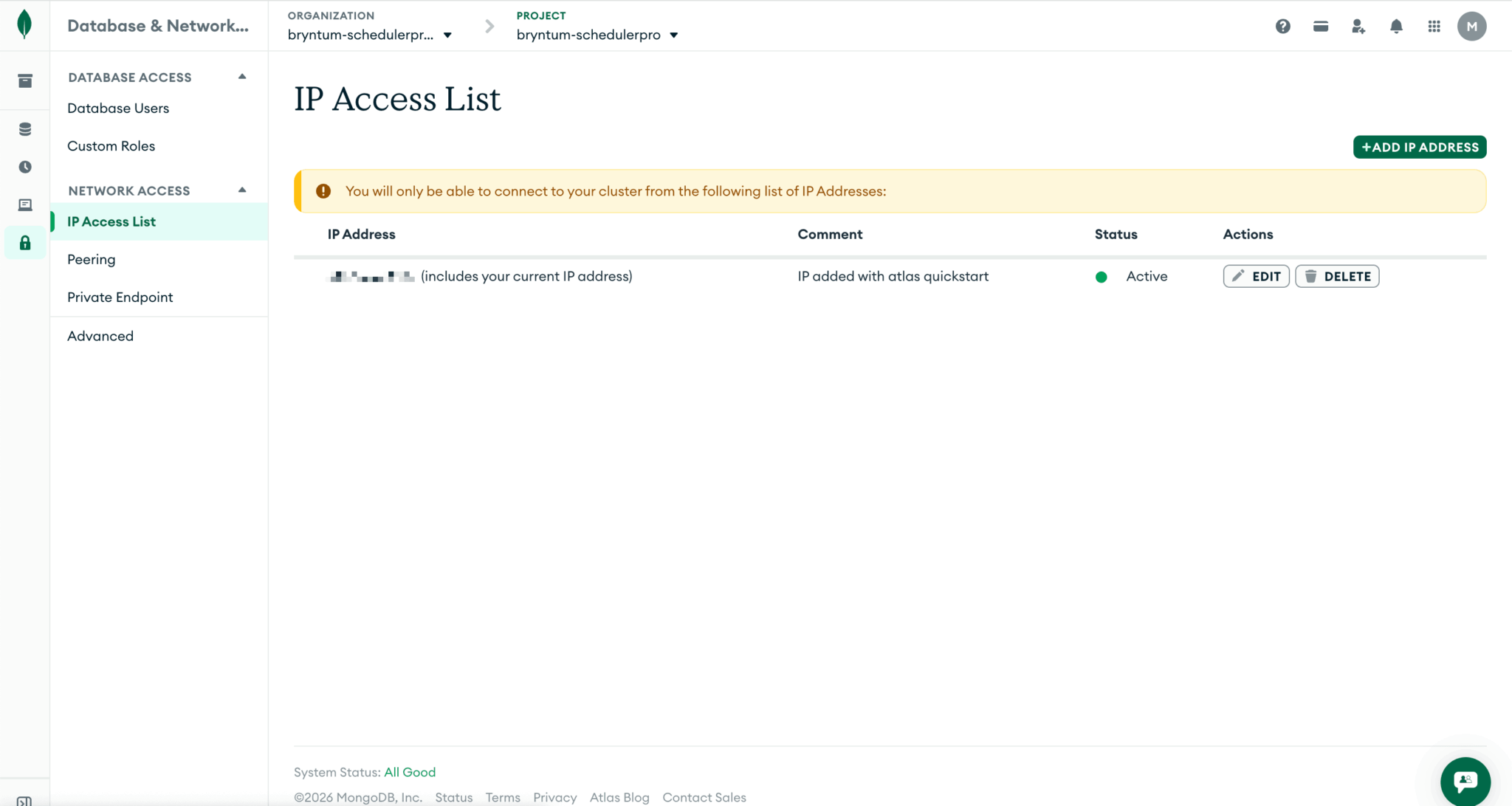 IP Access List – Mongo DB