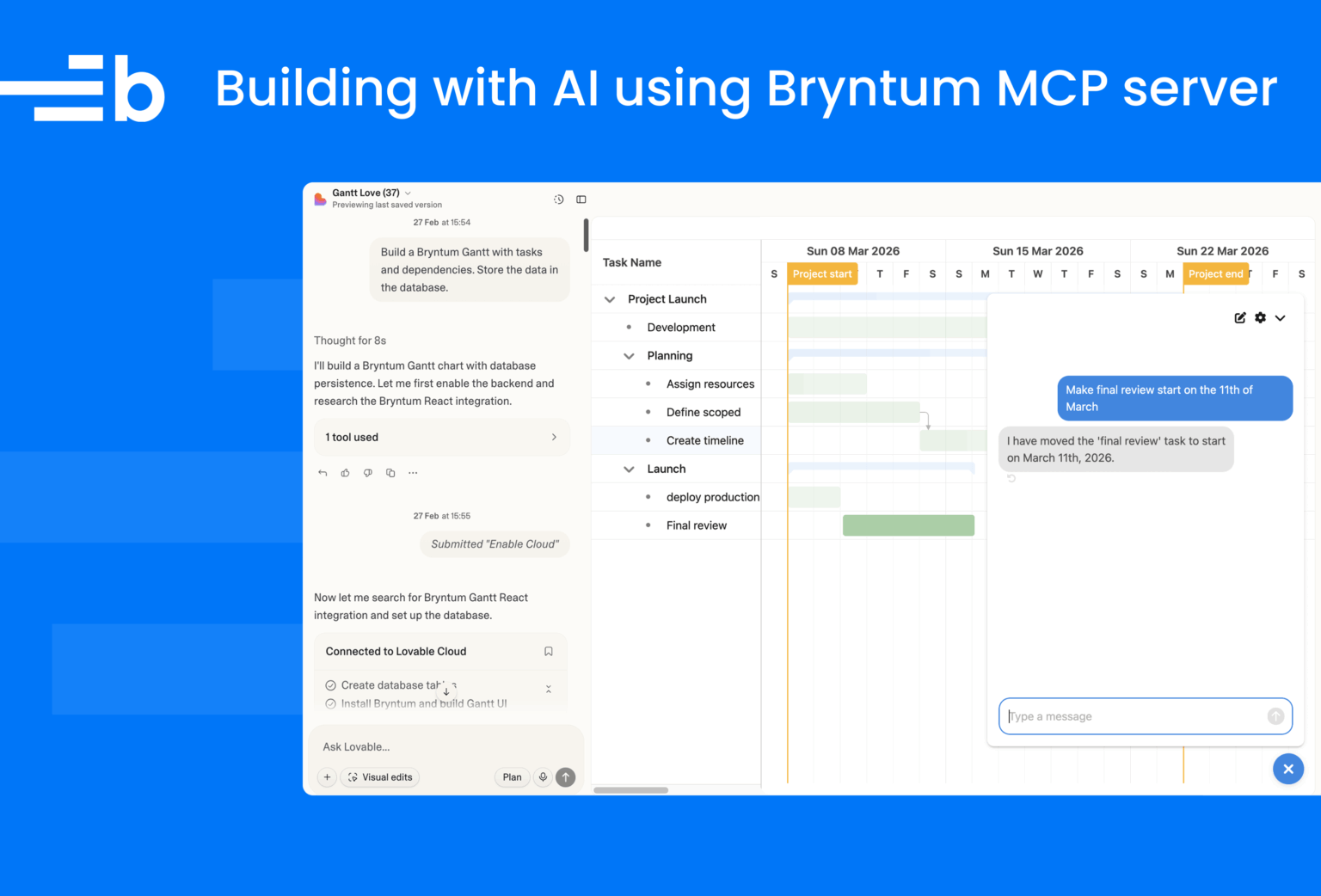 Building with AI agents using the Bryntum MCP server - Bryntum