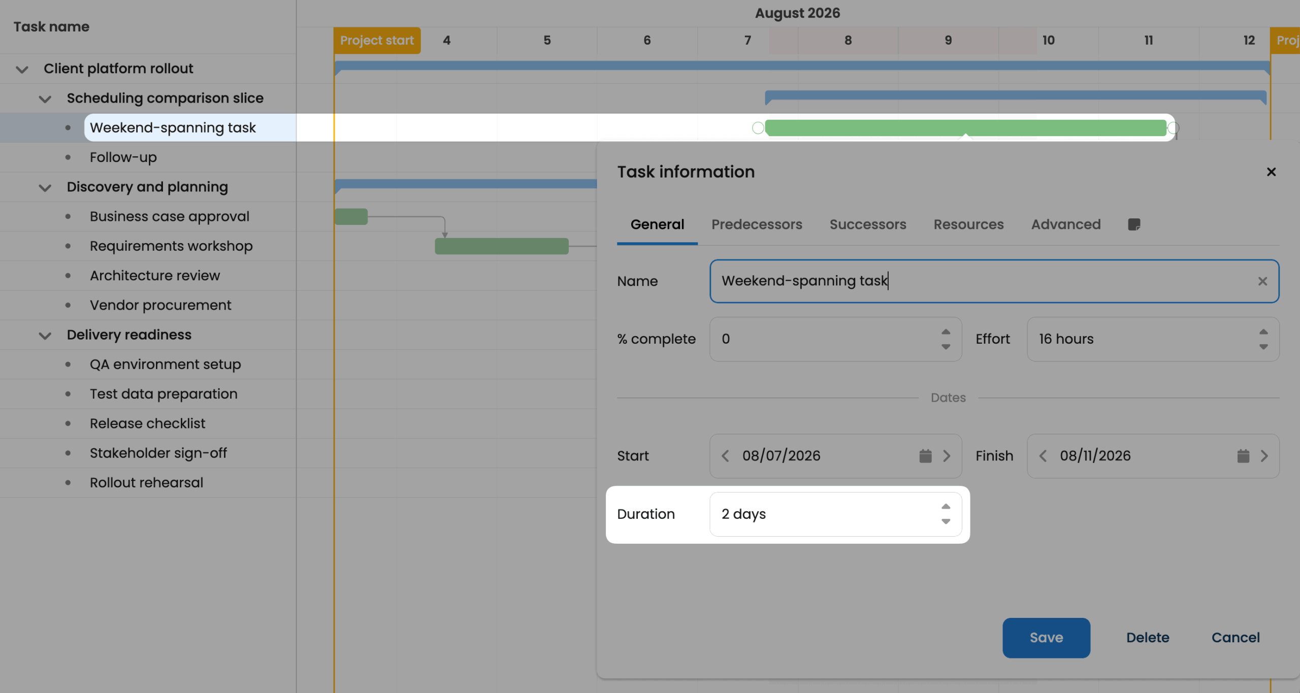 Bryntum React Gantt skipping the weekend.