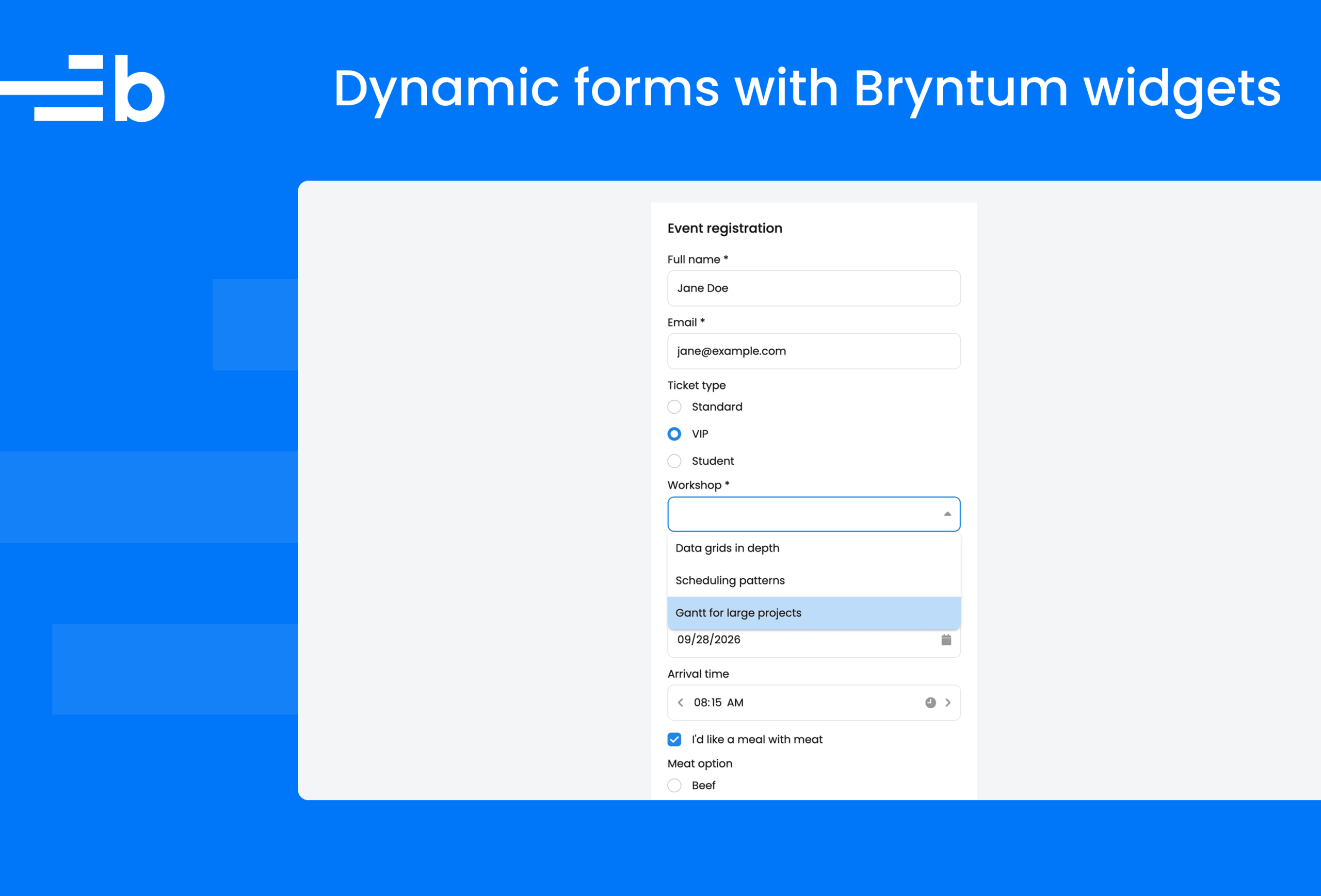 Building dynamic forms in JavaScript with Bryntum widgets