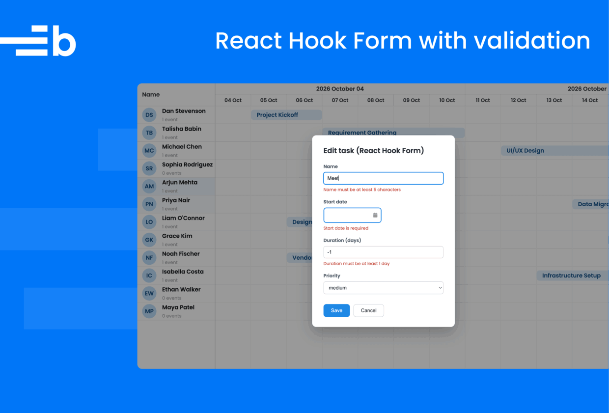 React Hook Form with validation using Zod in Scheduler Pro cover image.