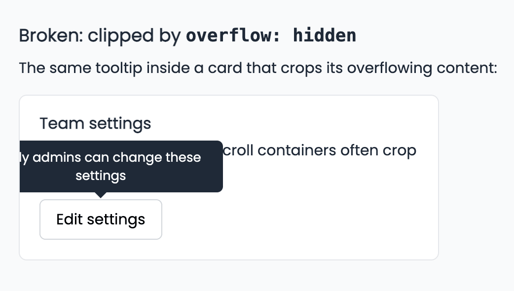 Tooltip inside a card that crops its overflowing content.