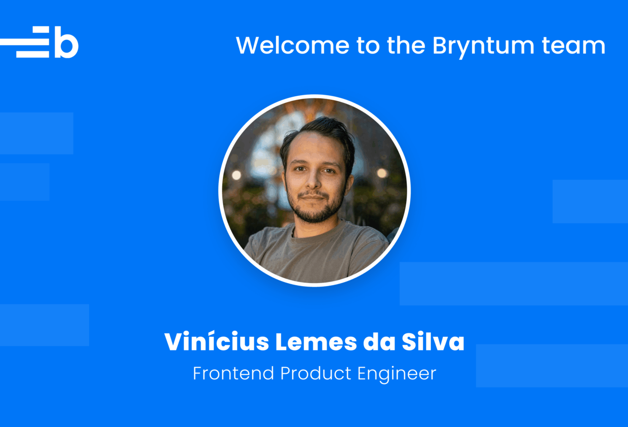 Welcome graphic featuring a portrait of Vinícius Lemes da Silva, Bryntum’s Frontend Product EngineerWelcome graphic featuring a portrait of Vinícius Lemes da Silva, Bryntum’s Frontend Product Engineer.