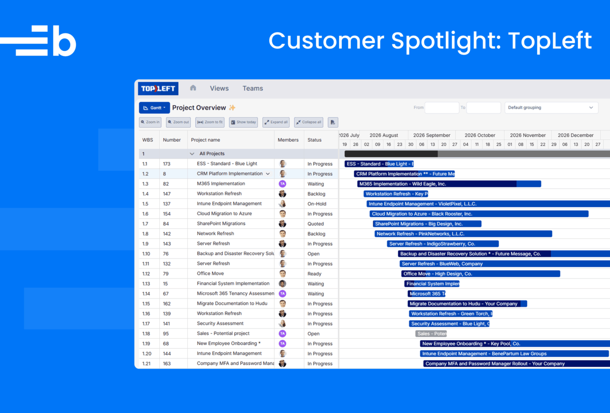 TopLeft using Bryntum Gantt in a blog post cover image.
